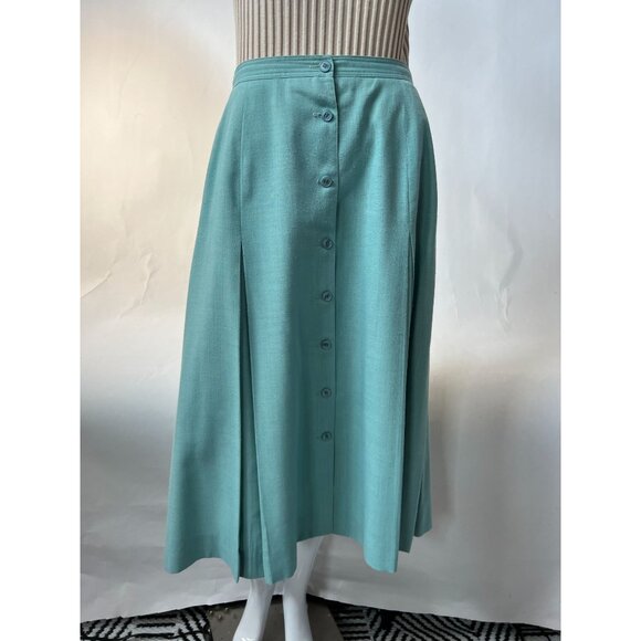 Jones New York Women's Size 14 Aqua Button-Front Pleated Midi Skirt - Picture 6 of 16